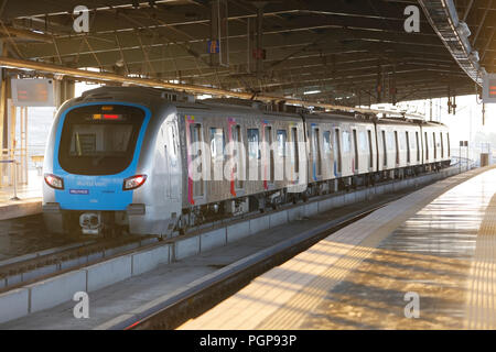 Mumbai Metro train interior and exterior. Comfortable, modern , fast, new & air conditioned way of transport in Mumbai India,
