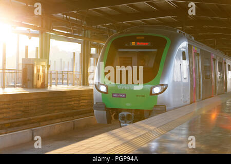 Mumbai Metro train interior and exterior. Comfortable, modern , fast, new & air conditioned way of transport in Mumbai India,