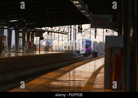 Mumbai Metro train interior and exterior. Comfortable, modern , fast, new & air conditioned way of transport in Mumbai India,
