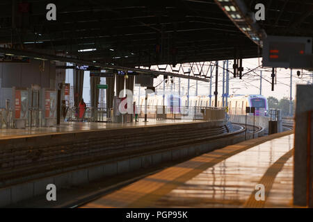 Mumbai Metro train interior and exterior. Comfortable, modern , fast, new & air conditioned way of transport in Mumbai India,