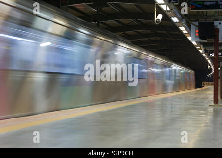Mumbai Metro train interior and exterior. Comfortable, modern , fast, new & air conditioned way of transport in Mumbai India,