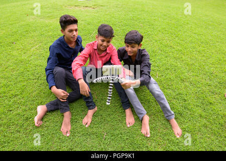 Portrait of Indian family relaxing together at the park Stock Photo