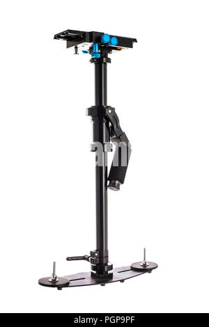 Video Camera Gimbal Stabilization isolated on white. DSLR Videography Equipment. Stock Photo
