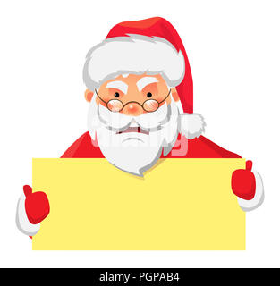 Angry cartoon Santa Claus holding a sign, isolated on white background ...