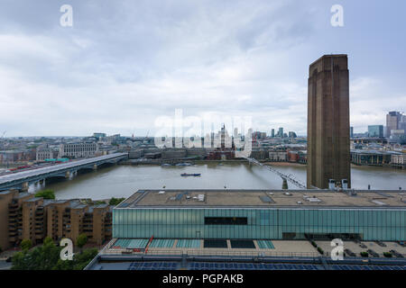 LONDON, UK - 15 Sep 2017: The Tate Modern Gallery tower is popular viewpoint in front of the Thames river, in London, UK. Stock Photo