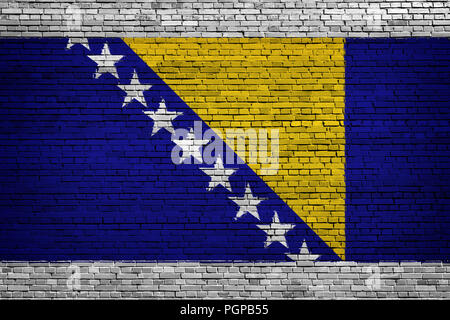 National flag of Bosnia and Herzegovina on a brick background Stock Photo