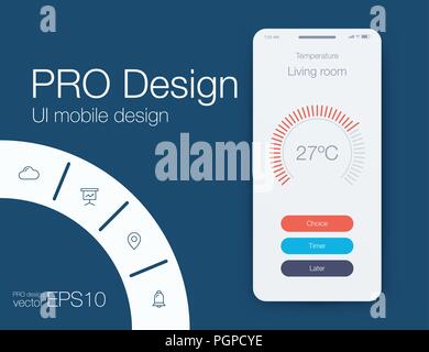 Weather Mobile UI kit. Material Design UI, UX, GUI. Responsive web design Stock Vector