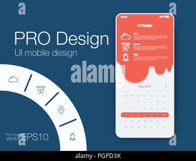Weather Mobile UI kit. Material Design UI, UX, GUI. Responsive web design Stock Vector