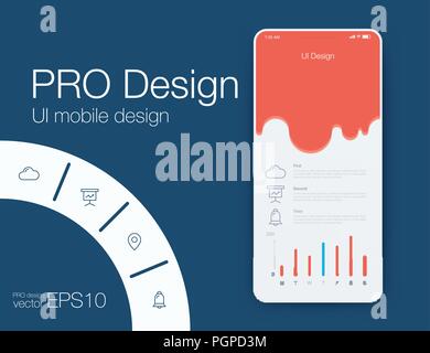 Weather Mobile UI kit. Material Design UI, UX, GUI. Responsive web design Stock Vector