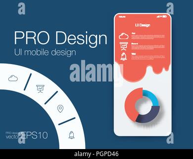Weather Mobile UI kit. Material Design UI, UX, GUI. Responsive web design Stock Vector