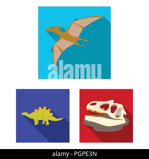 Different dinosaurs flat icons in set collection for design. Prehistoric animal vector symbol stock  illustration. Stock Vector