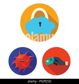 Hacker and hacking flat icons in set collection for design. Hacker and equipment vector symbol stock  illustration. Stock Vector