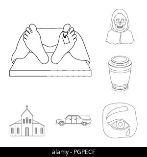 Funeral ceremony outline icons in set collection for design. Funerals and Attributes vector symbol stock  illustration. Stock Vector