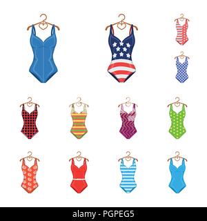 Different types of swimsuits cartoon icons in set collection for design. Swimming accessories vector symbol stock  illustration. Stock Vector