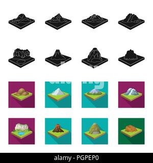 Mountains, rocks and landscape. Relief and mountains set collection icons in black,flet style isometric vector symbol stock illustration . Stock Vector