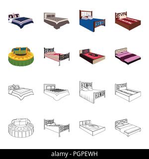 Different beds cartoon,outline icons in set collection for design. Furniture for sleeping vector isometric symbol stock  illustration. Stock Vector