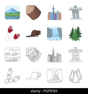 Canadian fir, beaver and other symbols of Canada.Canada set collection icons in cartoon,outline style vector symbol stock illustration . Stock Vector