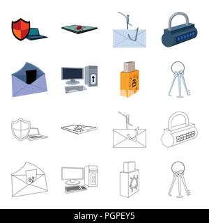 Virus, monitor, display, screen .Hackers and hacking set collection icons in cartoon,outline style vector symbol stock illustration . Stock Vector