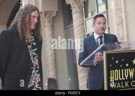 Hollywood, California, USA. 27th Aug, 2018. I16002CHW.Hollywood Chamber Of Commerce Honors 'Weird Al' Yankovic With Star On The Hollywood Walk Of Fame .6914 Hollywood Boulevard across from TCL Chinese Theatre, Hollywood, California, USA .08/27/2018.WEIRD AL YANKOVIC AND THOMAS PATRICK LENNON . © Clinton H.Wallace/Photomundo International/ Photos Inc Credit: Clinton Wallace/Globe Photos/ZUMA Wire/Alamy Live News Stock Photo