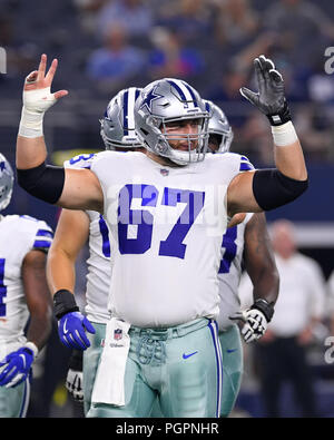 August 26, 2018: Dallas Cowboys cornerback Jourdan Lewis #27 runs back a  kickoff during a preseason NFL football game between the Arizona Cardinals  and the Dallas Cowboys at AT&T Stadium in Arlington