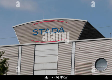 Bad Vilbel, Germany. 28th Aug, 2018. The company logo of Stada on one of the buildings at the headquarters of the pharmaceutical manufacturer. Credit: Frank Rumpenhorst/dpa/Alamy Live News Stock Photo