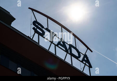 Bad Vilbel, Germany. 28th Aug, 2018. The company logo of Stada on one of the buildings at the headquarters of the pharmaceutical manufacturer. Credit: Frank Rumpenhorst/dpa/Alamy Live News Stock Photo