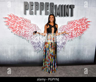 Los Angeles, USA. 28th Aug 2018. Annie Ilonzeh at the world premiere of 'Peppermint' at the Regal LA Live. Credit: Sarah Stewart/Alamy Live News Stock Photo