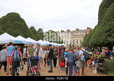 Stalls serving food at the Food Festival, Hampton Court Palace, East Molesey, Surrey, England, Great Britain, United Kingdom, UK, Europe Stock Photo