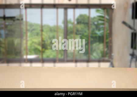 wood top table and Abstract Blurred image Bathtub decoration in bathroom interior. Can be used for display or montage your products. Stock Photo