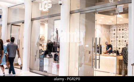 NEW YORK, USA - August, 2018: Official Uggs store at Oculus Shopping Center, New York. Ugg boots are a sheepskin boot originating in Australia and New Stock Photo