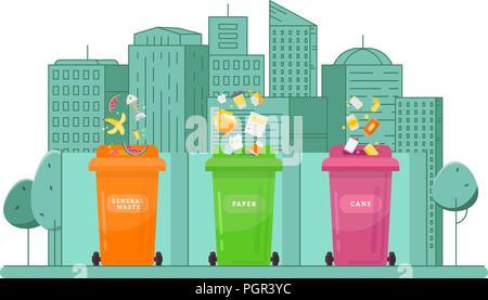 Waste Management Isometric Concept With Different Colored Recycle Bins ...