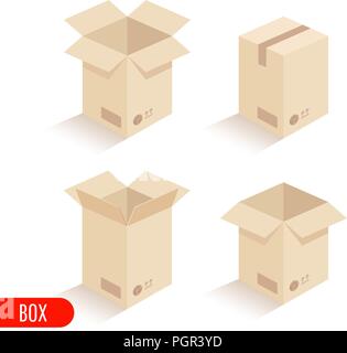 Isometric set with cardboard boxes for various kinds of goods and ...