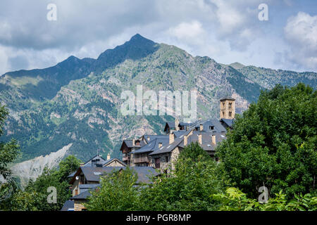Small village of Taull with the Belfry and church of Santa Maria de , Catalonia, Spain. Catalan Romanesque Churches of the Vall de Boi are declared a  Stock Photo