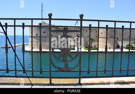 Italy, Puglia region, Taranto, Aragonese castle, 1486, view and details. Stock Photo