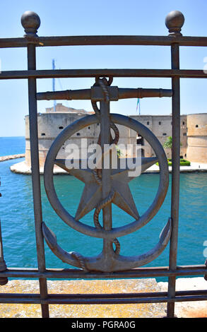 Italy, Puglia region, Taranto, Aragonese castle, 1486, view and details. Stock Photo