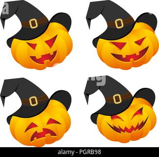 Set of pumpkin emoticons Stock Vector