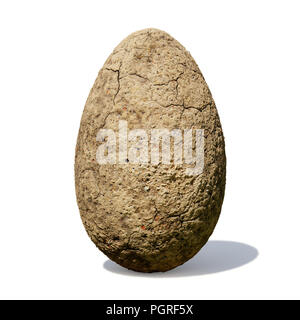 dinosaur egg, ancient stone egg with cracks isolated with shadow on white background Stock Photo