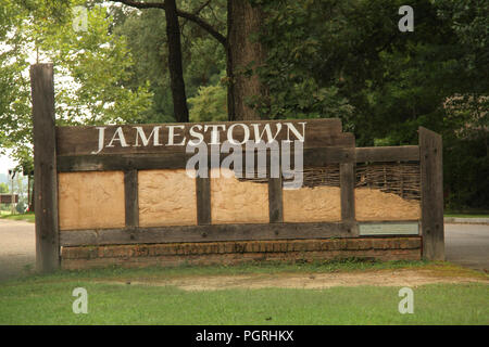 Jamestown, VA, USA. Entrance to the historical Jamestown, first permanent English settlement in the Americas. Stock Photo
