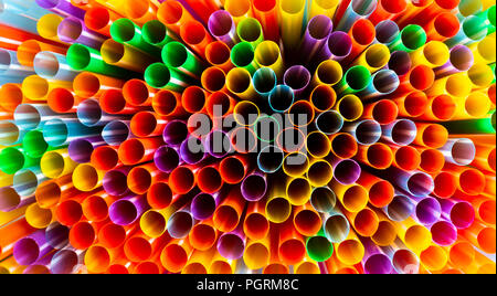 Colourful plastic drinking straws. Plastic pollution concept. Stock Photo
