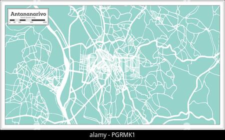 Antananarivo Madagascar City Map in Retro Style. Outline Map. Vector Illustration. Stock Vector