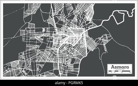 Asmara Eritrea City Map in Retro Style. Outline Map. Vector Illustration. Stock Vector