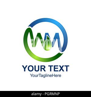 Initial letter WM logo template colored blue green circle design for business and company identity Stock Vector