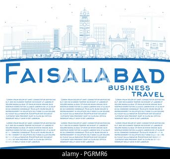 Outline Faisalabad Pakistan City Skyline with Blue Buildings and Copy Space. Vector Illustration. Business Travel and Tourism Concept Stock Vector