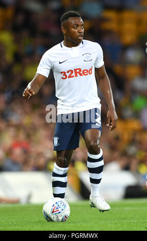 Preston North End's Darnell Fisher during the Sky Bet Championship match at Carrow Road, Norwich. Stock Photo