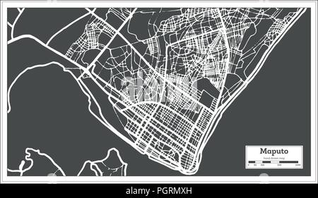 Maputo Mozambique City Map in Retro Style. Outline Map. Vector Illustration. Stock Vector