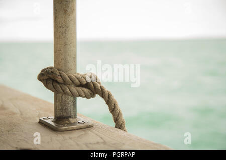 Sail ropes on board the Lord Nelson Tall Ship Stock Photo