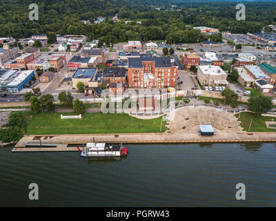 Aerial view of Point Pleasant, West Virginia and the bridge leading ...