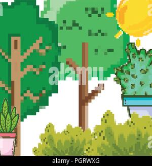 Pixelated forest scenery Stock Vector
