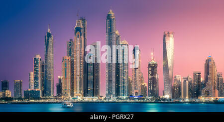 Dubai Marina bay view from Palm Jumeirah, UAE Stock Photo