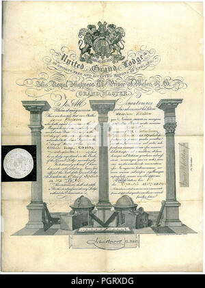 Membership certificate of the UNITED GRAND LODGE of England Date: 1862 ...